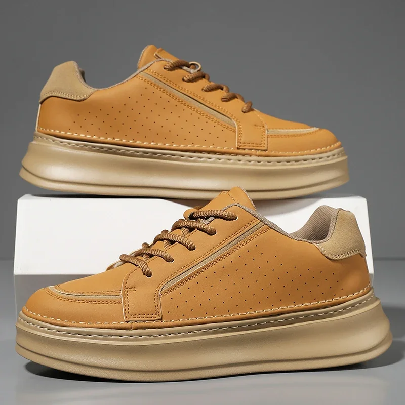 

Autumn New Men's Wear-resistant Anti-slip Thick-soled Casual Shoes,Fashionable Trendy Outdoor Sneakers,Leather White Sneakers