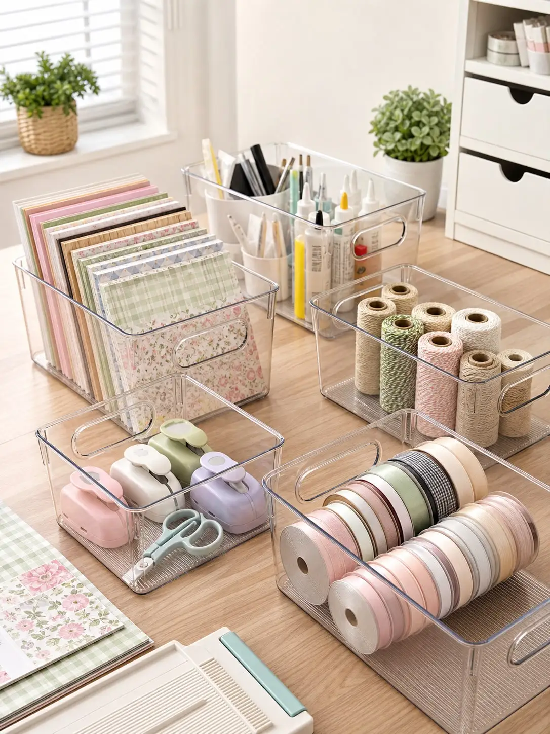 8-Pack Clear Storage Bins with Handles, Open-Top Organizer Set for Office Desk, Stationery and Home Organization view 4