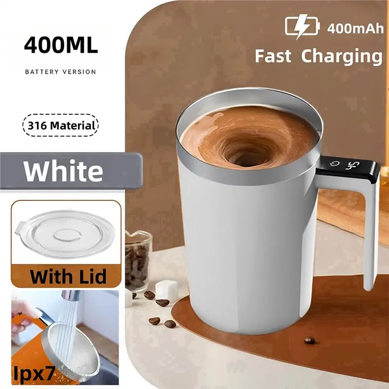 ABBZ-Stainless Steel Magnetic Rotating Stirrer Coffee Cup Mixing Cup LED Temperature Display Self Stirring Coffee Mug