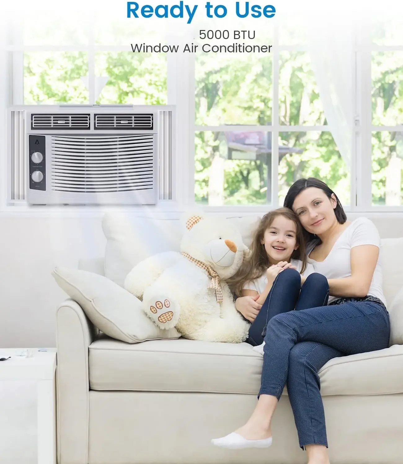 Ar condicionado de janela pequena de 5.000 BTU - resfriado até 150 pés quadrados. com ventilador ajustável manual e modos de resfriamento, para salas pequenas