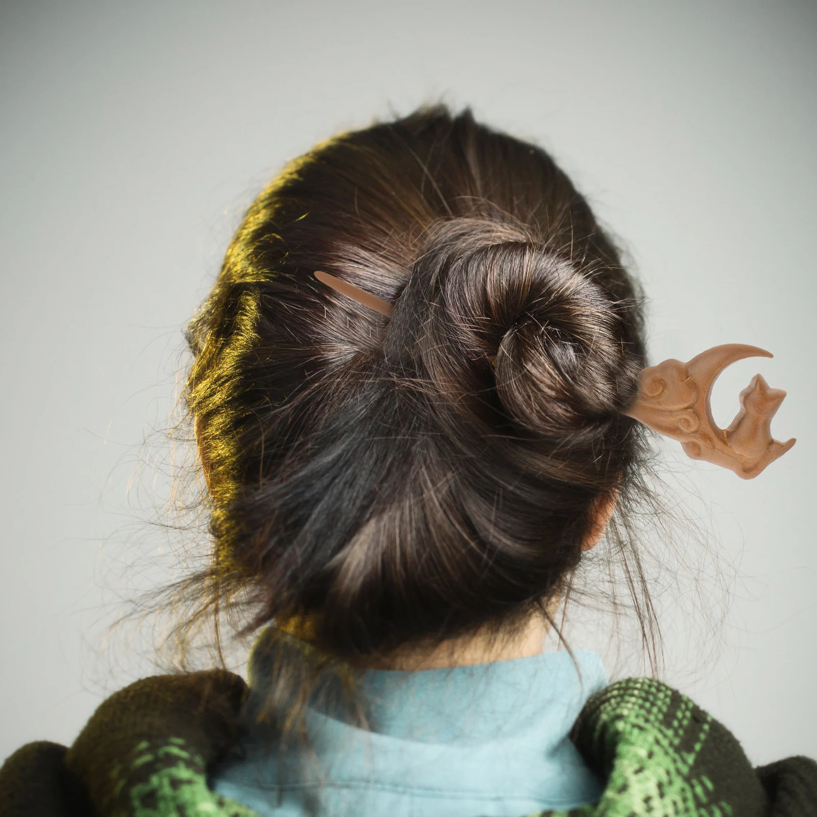 

Sandalwood Hairpin Bun Accessories Women Sticks Long Wooden Headdress Updo Chinese Hanfu Style Moon Cat Design Versatile