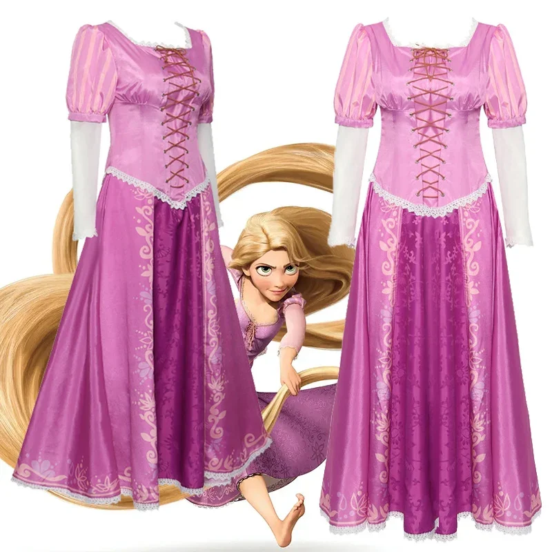 2025 New Costume Adults Women Tangled Rapunzel Princess Purple Dress Cosplay Halloween Carnival Pa AA