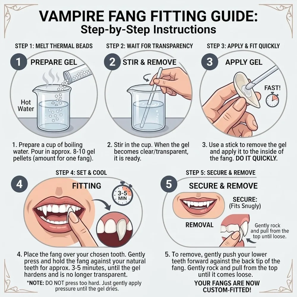 4 Paar Vampirzähne für Cosplay, Zahnersatz-Requisiten, Halloween-Kostüm-Requisiten, fester Kleber, Zahnersatz-Klebstoff, Halloween – Detail 5