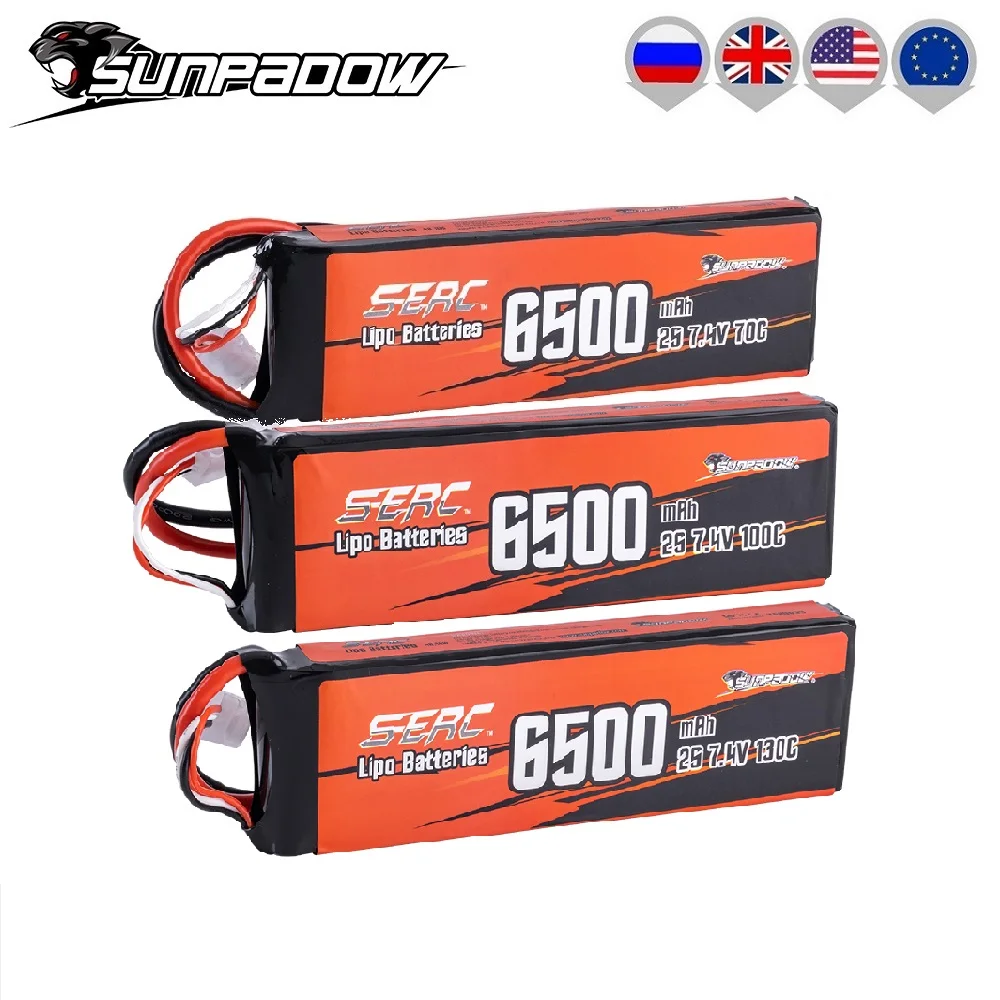 

Sunpadow 6500mAh 2S Lipo Battery for 7.4V 70C 100C 130C TRX Plug with RC Drone Drift Car Vehicles Monster Truck Tank Boats