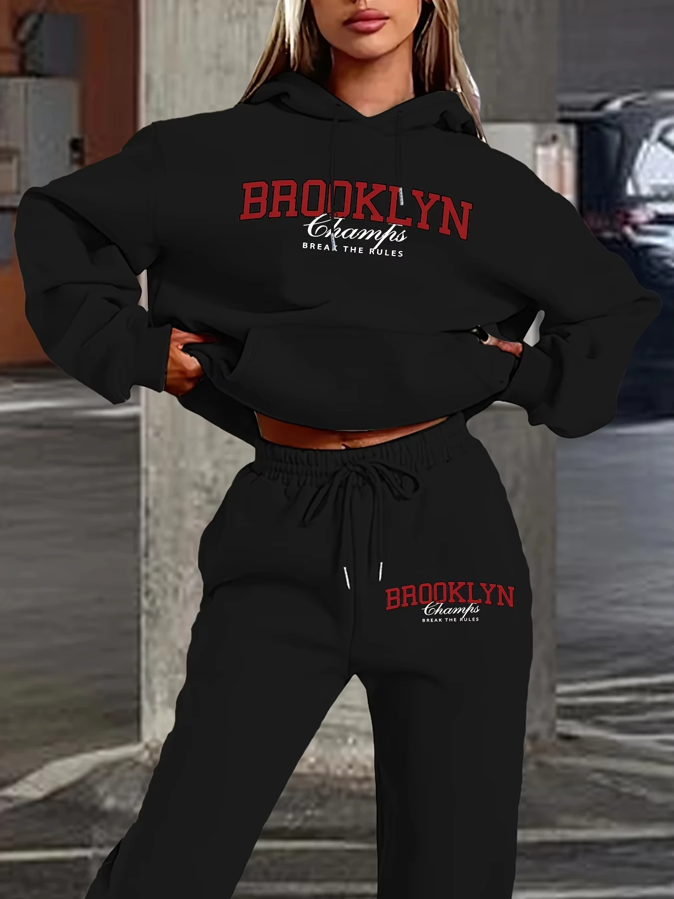 Pantaloni casual da donna Set Brooklyn Stampa manica lunga tasca con cappuccio Felpa ampia Pantaloni Pantalone Moda autunnale Streetwear