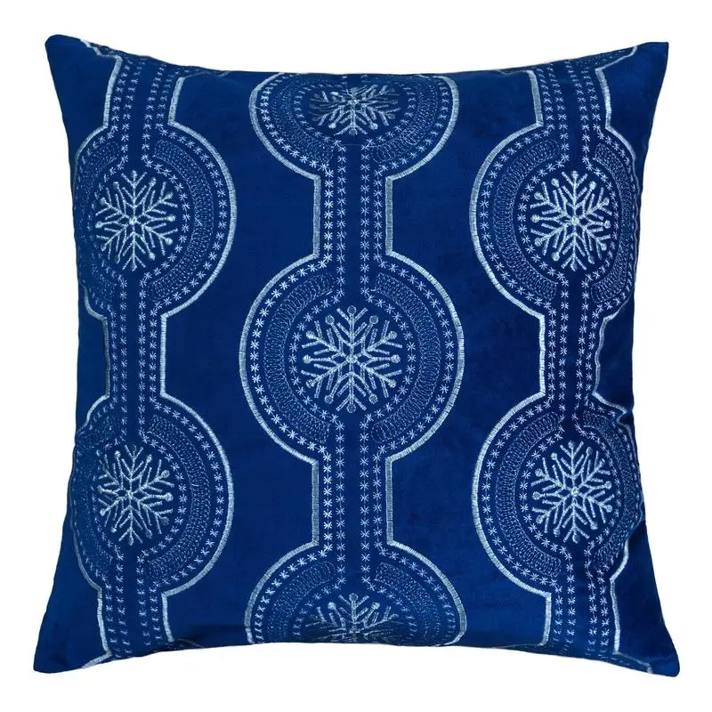 

Holiday Blue Velvet Pillow with Snowflake Embroidery, 20x20 with Insert