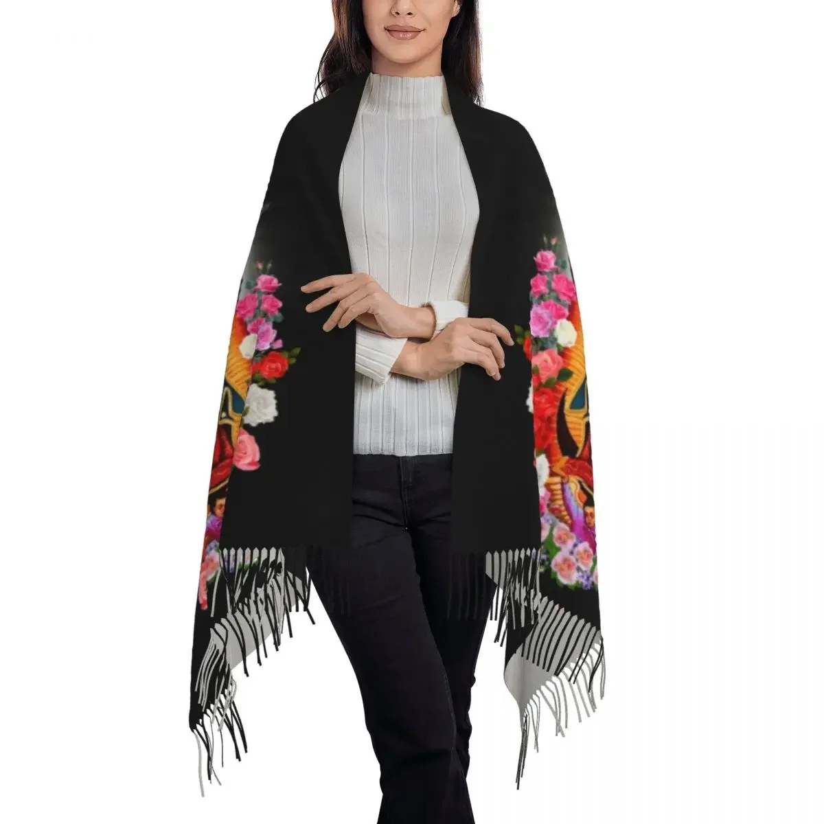 Custom Virgin Mary Of Guadalupe Tassel Scarf Women Soft Mexico Catholic Saint Shawls Wraps Ladies Winter Scarves