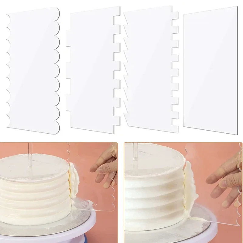 YOMDID 4/6PCS Cake Cream Scrapers Acrylic Cake Decor Saw Tooth Smoother Butter Cream Contour Pastry Dessert Making Baking Tools