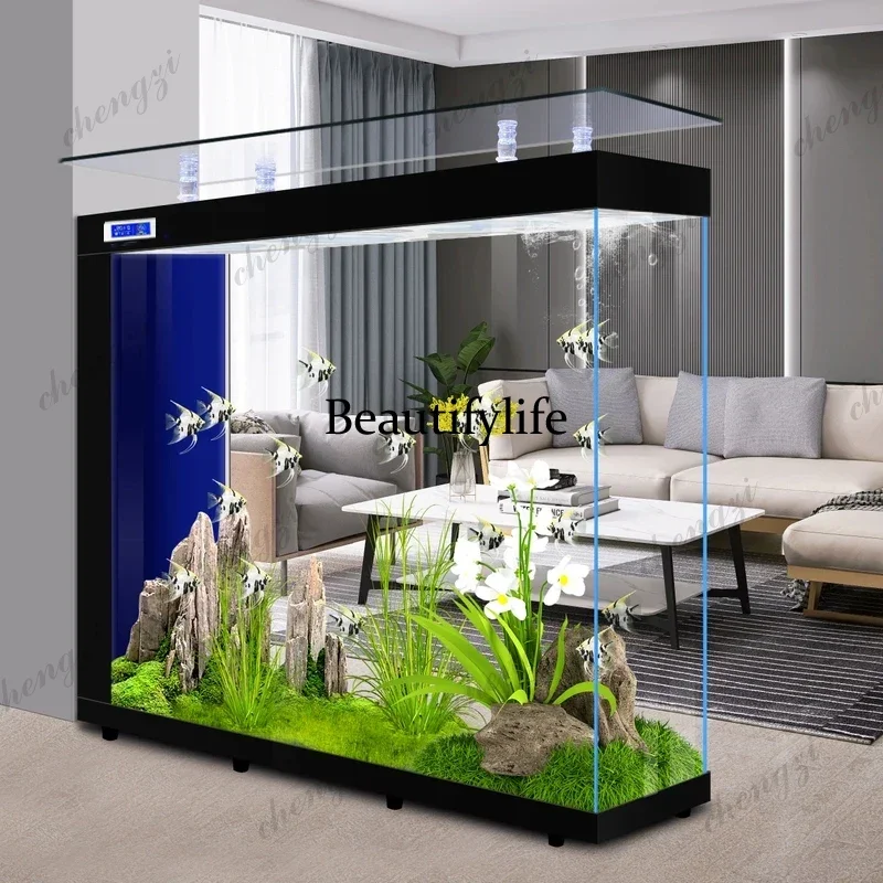 Nordic Minimalist Living Room Partition Fish Tank Floor-standing Rectangular Ultra-white Glass Office Aquarium Furniture