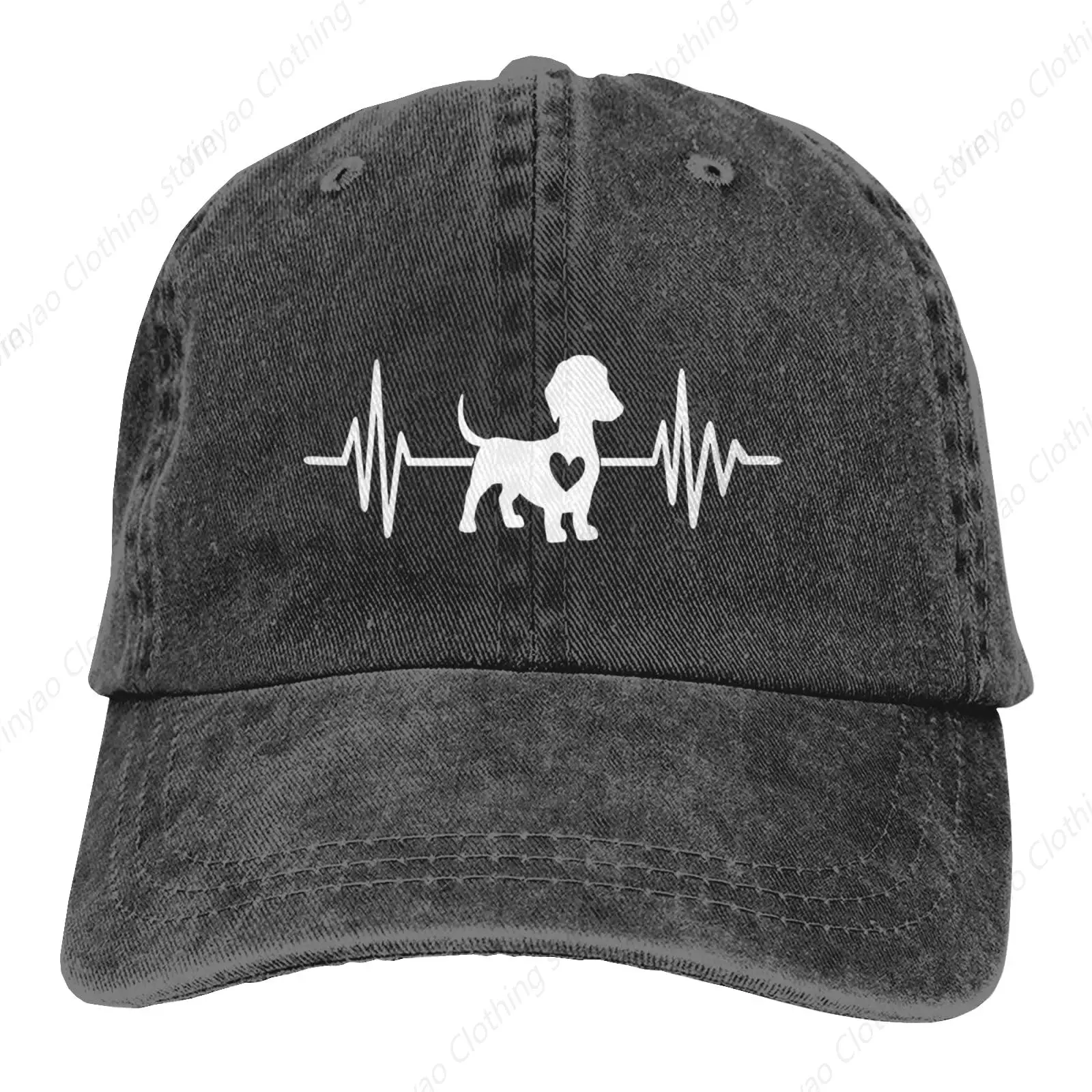 

Heart shaped dachshund pattern denim hat fashionable outdoor sports baseball hat adjustable view golf hat