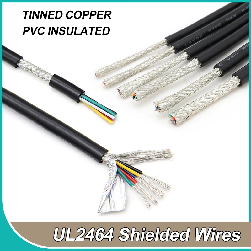 

2/5/10M UL2464 Shielded Wires 26/24/22AWG Channel Audio Line 2 3 4 5 6 8 Cores Copper Signal Control Cable Sheathed Wire Black