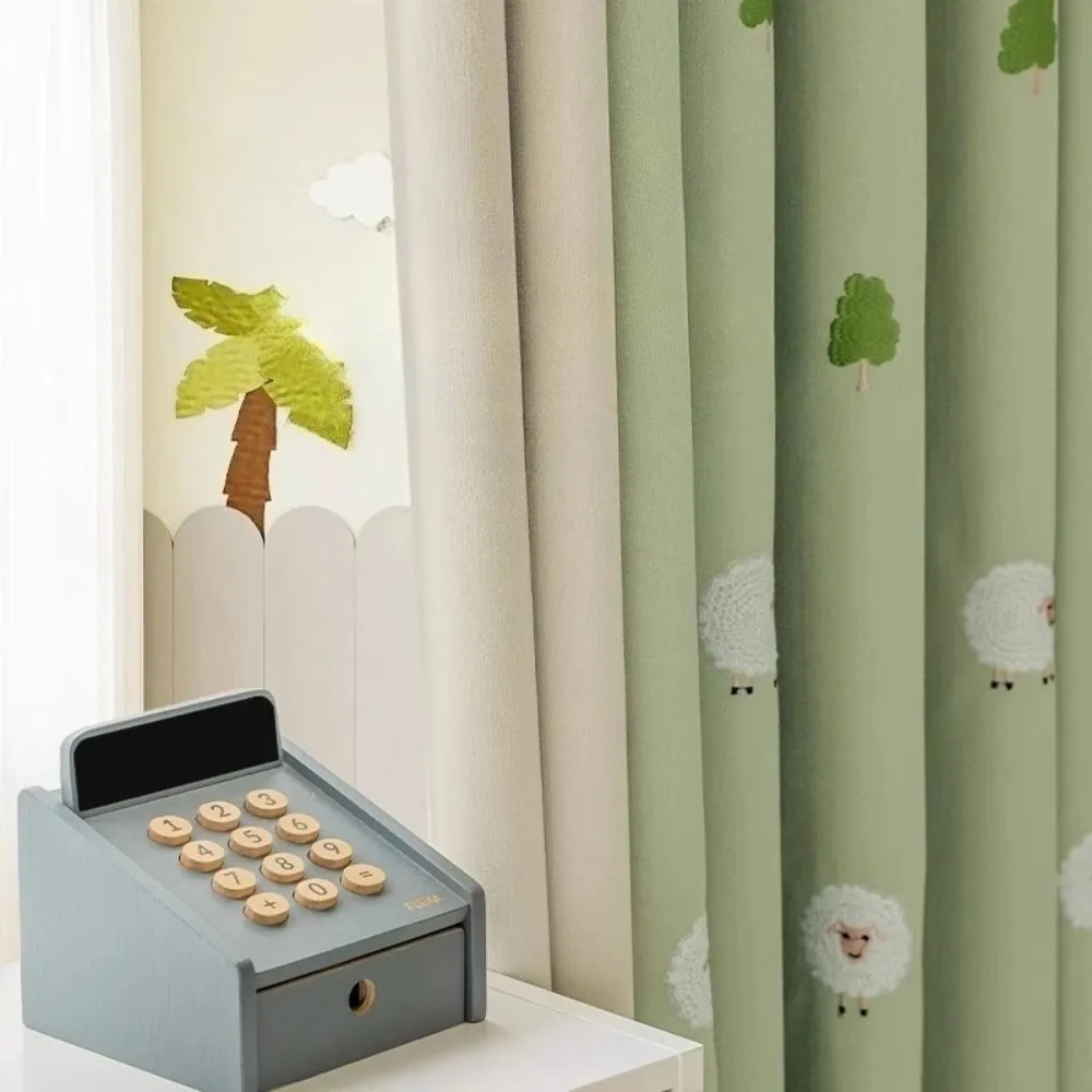 Childrens Room Curtains Light Blocking Bedroom for Boys Girls New Cartoon Pattern Cute Green Pastoral Style Fresh Design Drapes