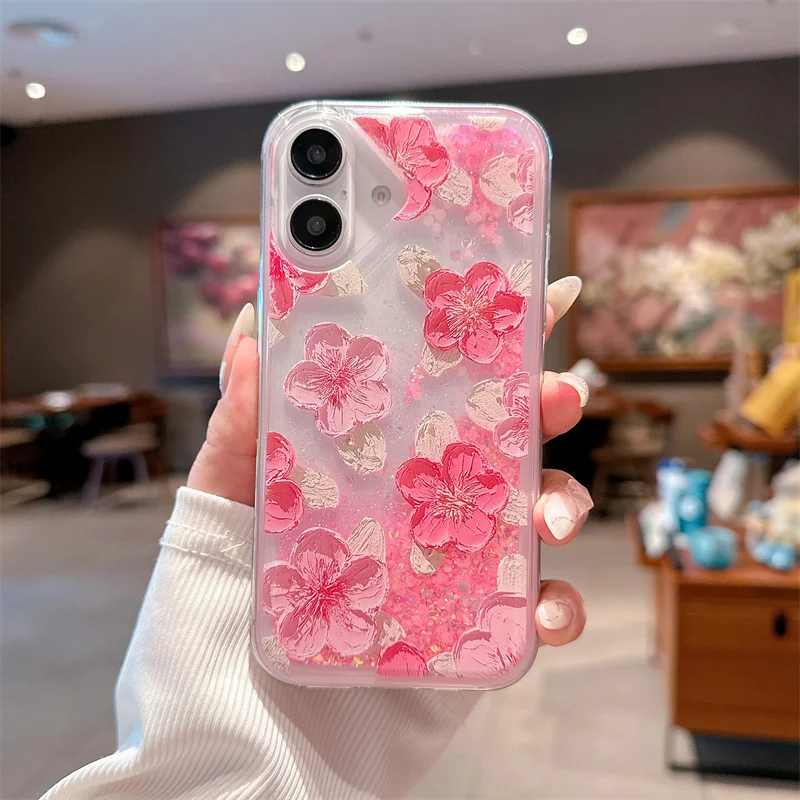 New Quick sand flowers style Pc non-slip phone case for Iphone16 16pro 16promax 15 15pro 15promax 14 14pro 14promax 13 13pro