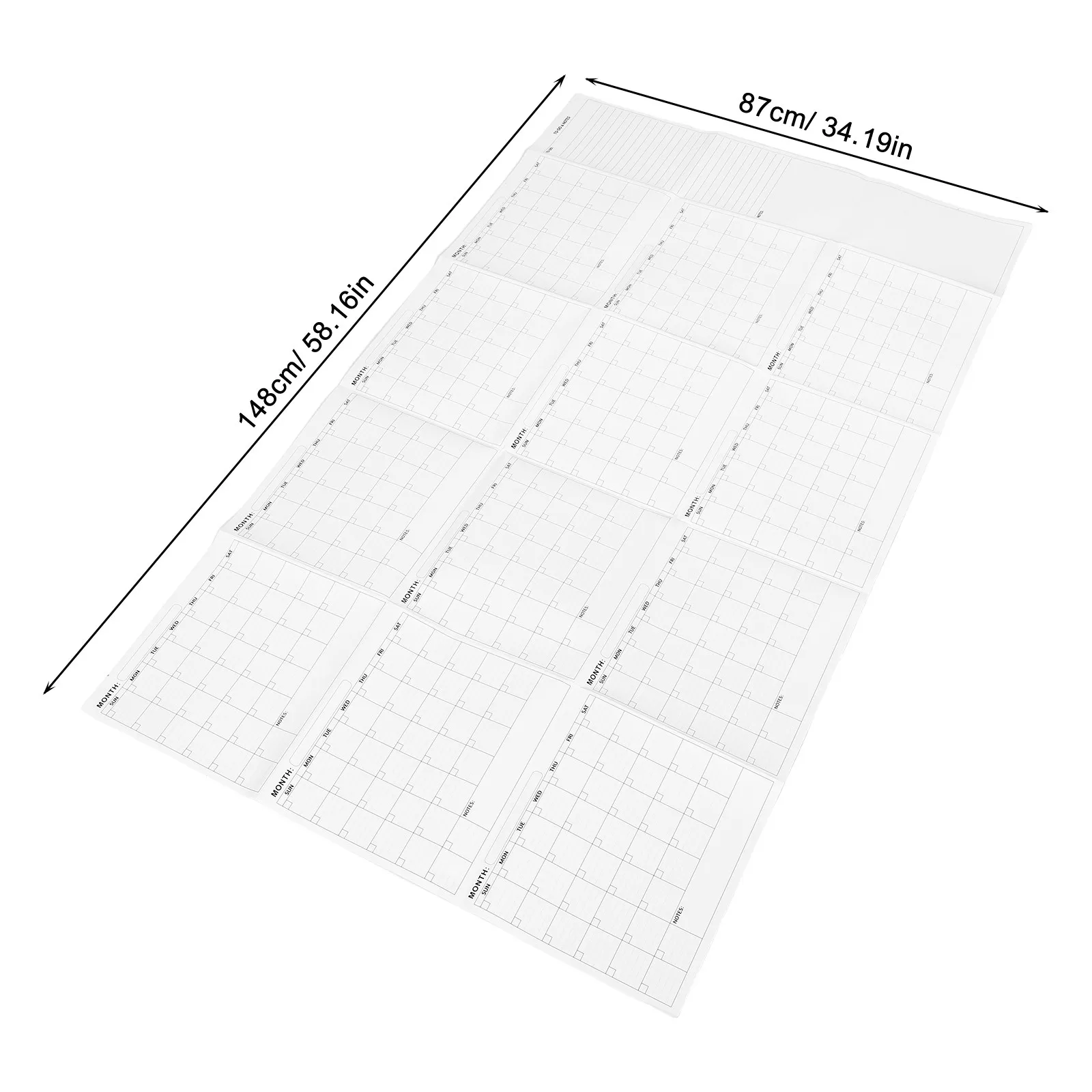 Extra Large Reusable Wall Calendar Dry Erase Whiteboard Yearly Planner Undated Flexible Layout Laminated Front Back for Home