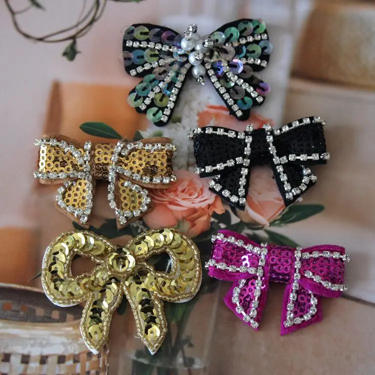 3 sztuka cekiny Rhinestone Bow łatka na odzież dekoracyjna aplikacja broszka biżuteria akcesoria do włosów kapelusze torby buty łatka