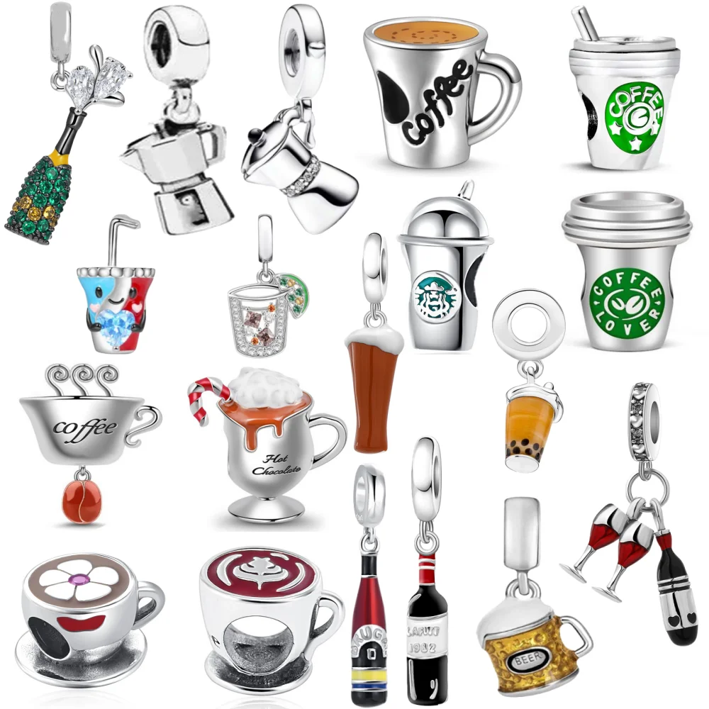 

New 925 Silver,Cup,Milk Tea,Red Wine,Coffee Bead Pendant Suitable for European Original Bracelets,DIY Exquisite Jewelry