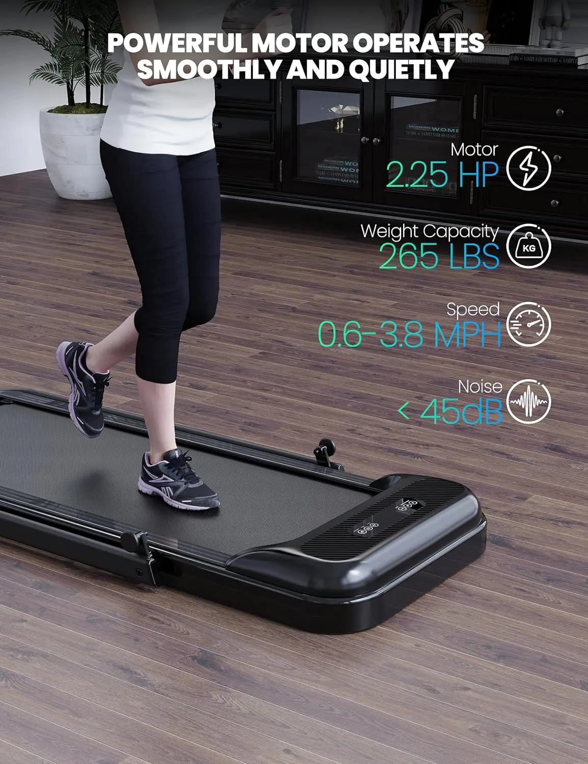 2-in-1 Treadmill, [2.25 HP] [0.6-6.2 MPH] for Running Walking, Folding Treadmill with Real-time Workout Data on LCD Display