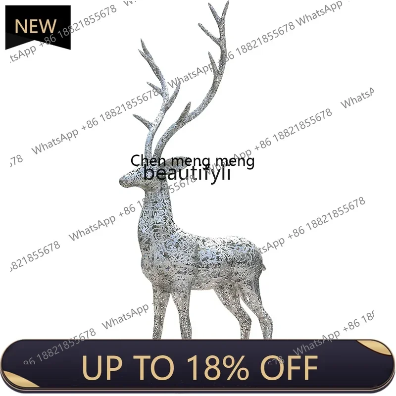 

P178 Outdoor Stainless Steel Hollow Luminous Elk Floor Ornaments Courtyard Metal Sculpture