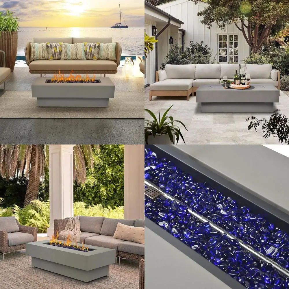 

Прямоугольный стол для костра на пропане, 48-дюймовый низкопрофильный современный стол для костра на открытом воздухе с разрешением 50 000 БТЕ, крышкой, стеклянными камнями и бухта D