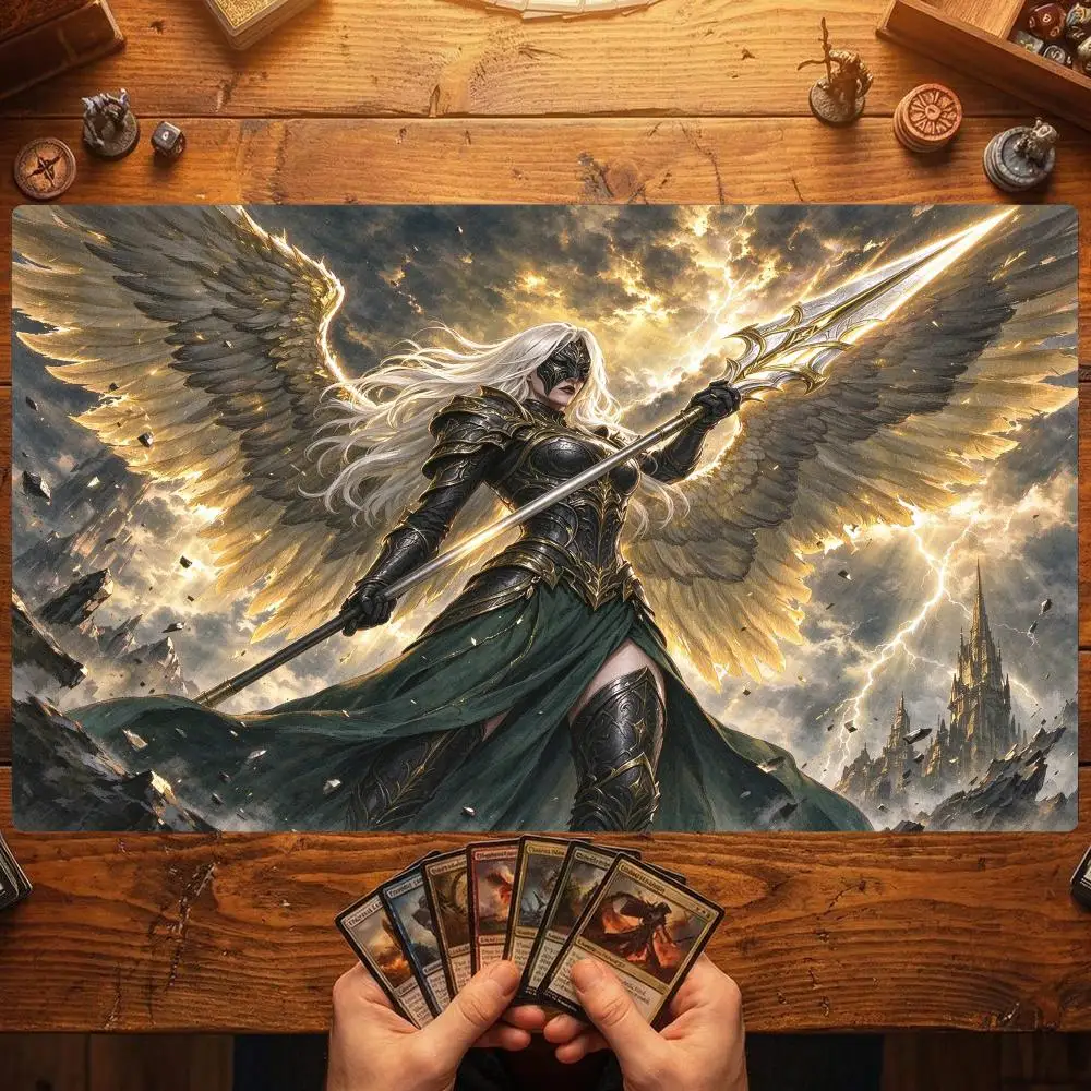Golden Angel Warrior Mouse Pad Card Playmat Stitched with Magic Zones Tabletop for MTG/TCG Card Battle Commander Gaming Mat