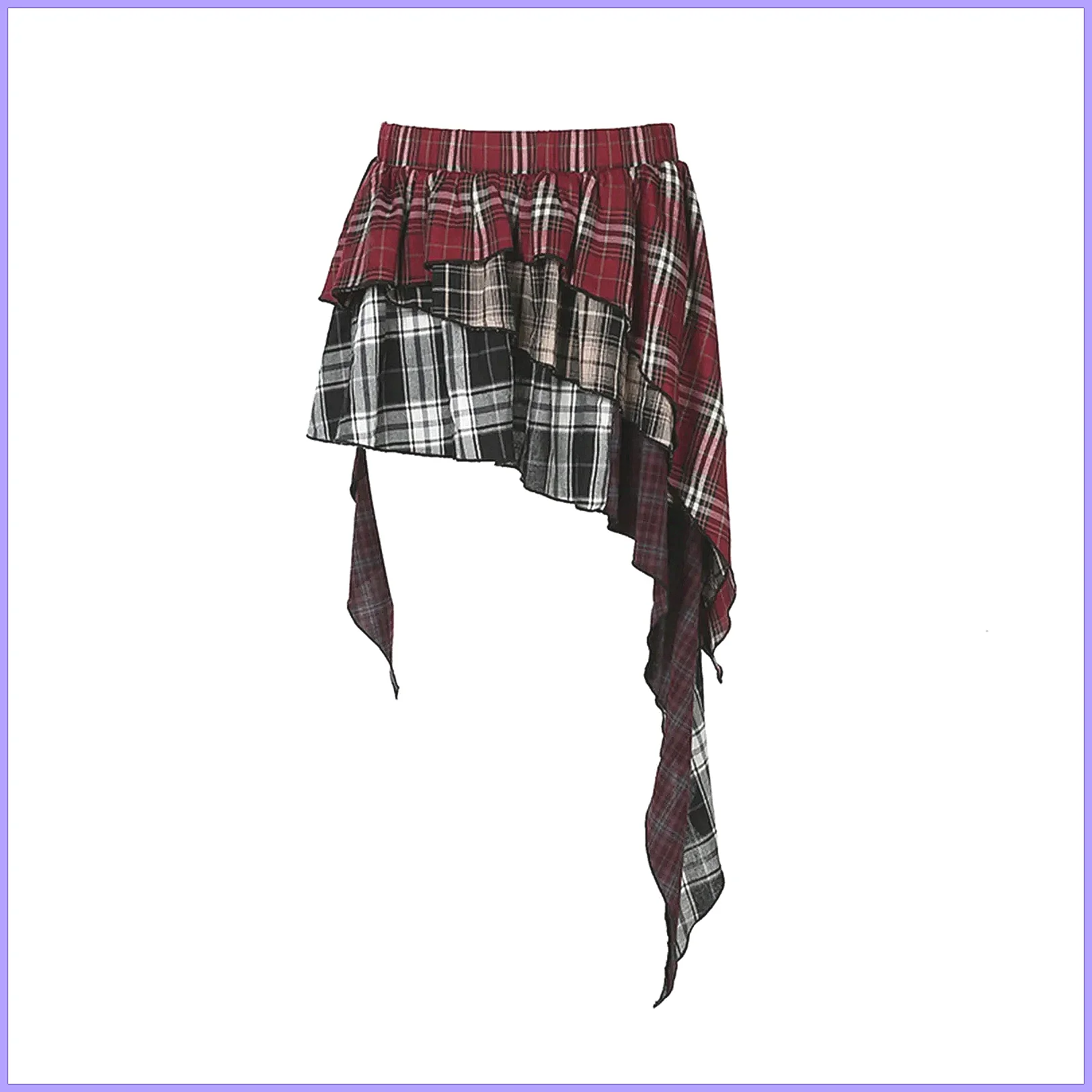 Punk Check Irregular Stitching Double Color A-Line Mini Skirt, Summer Pleated Skirts for Women