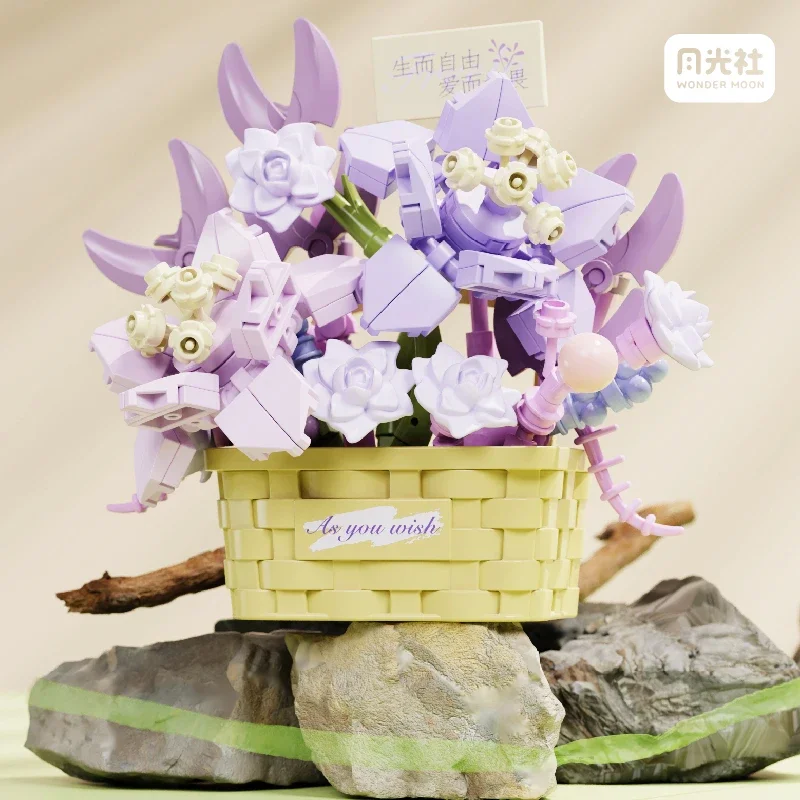 Spot Moonlight Society Building Blocks Flower Blooming Secret Language Flower Basket Trendy Play Assembly Movable Ornament Model