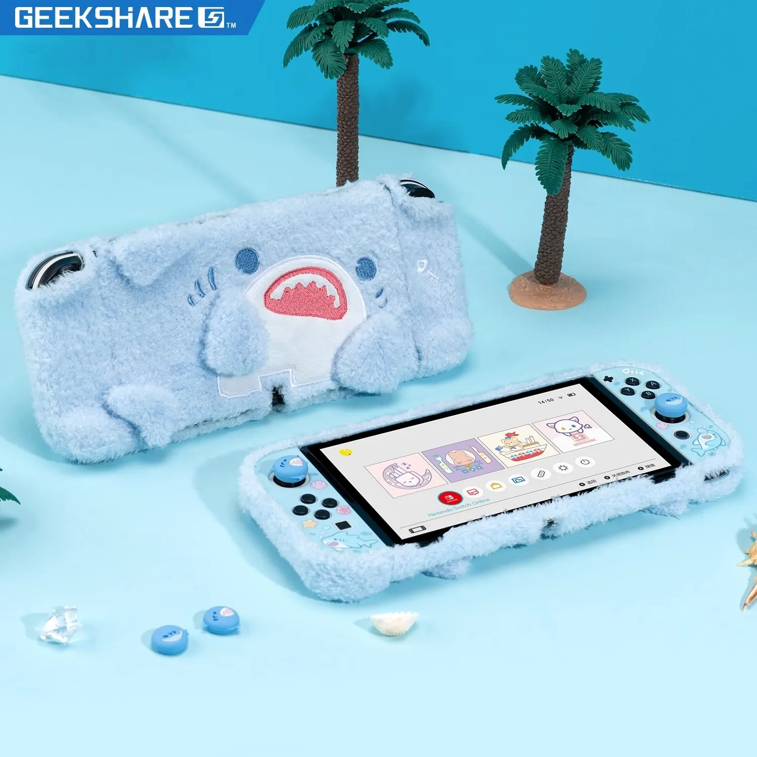 GeekShare Protective Shell Shark Plush NS Joycon Cover Protective Case Cover For Nintendo Switch OLED Accessories