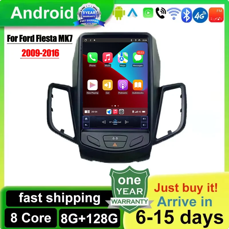 

For Ford Fiesta MK7 2009-2016 Android 14 Carplay Car Radio Multimedia Stereo Player WiFi GPS Navigation
