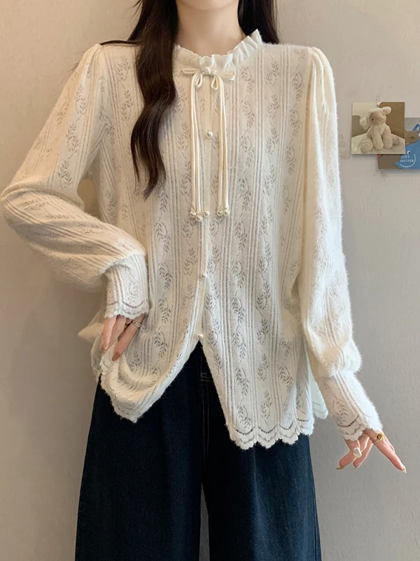 

plus Size Women's Chinese Sle Button up Long Sve Lace T-irt Autumn Winter Slimming Inner Wear Base irt Trendy Top