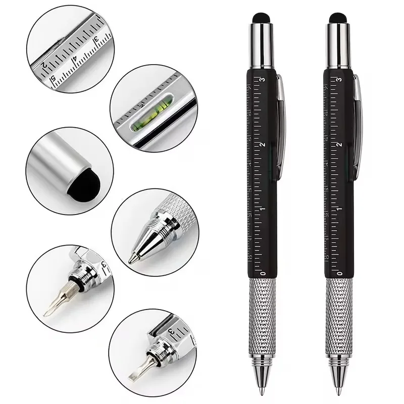 All in One Precision Tool Pen Touch Screen Stylus Includes Screwdriver Level Ruler for DIY Repair Tech Work and Writing
