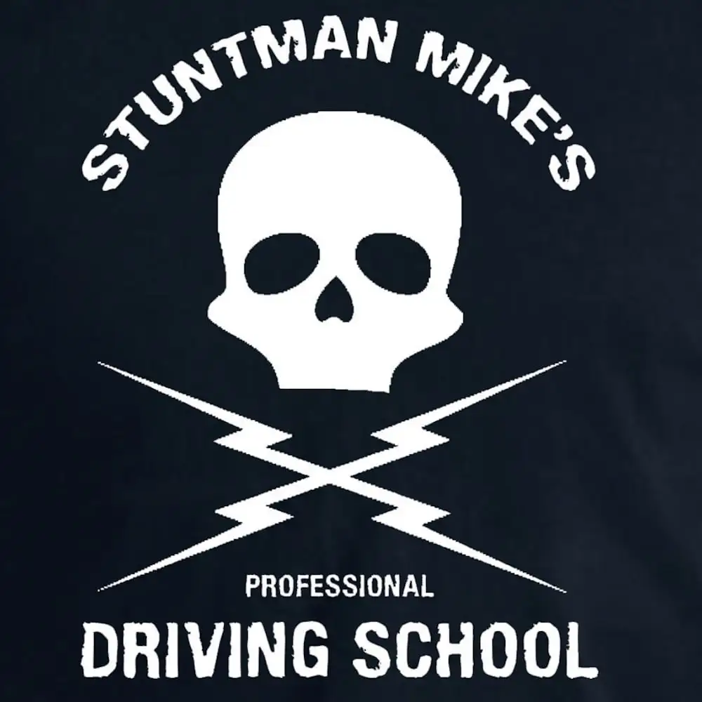 death-proof-quentin-tarantino-filme-t-shirt-stuntman-mike's-driving-school-t-shirt-novidade-divertida