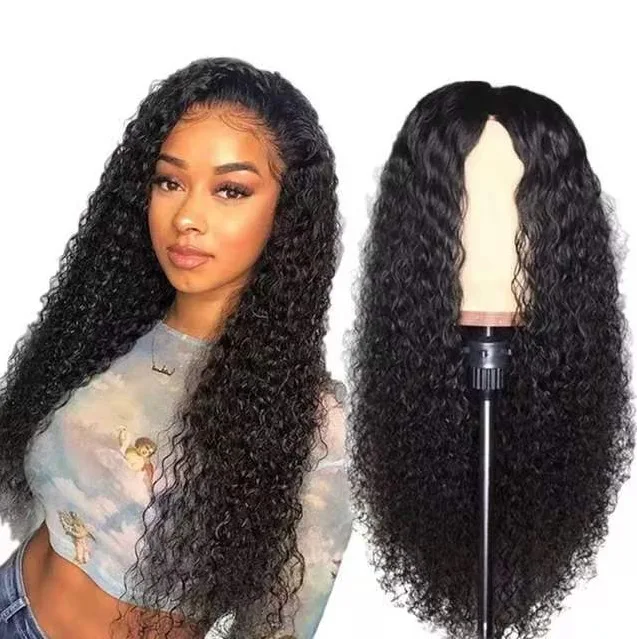 European and American wig women's long curly hair with split tube, black headband, high-temperature silk, synthetic long hair