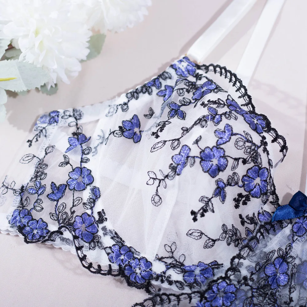 Diccvicc Beautiful Lingerie Floral Intimate Outfit Fancy Top Bra Panty Set See Through Sexy Lace Women Underwear Exotic Apparel