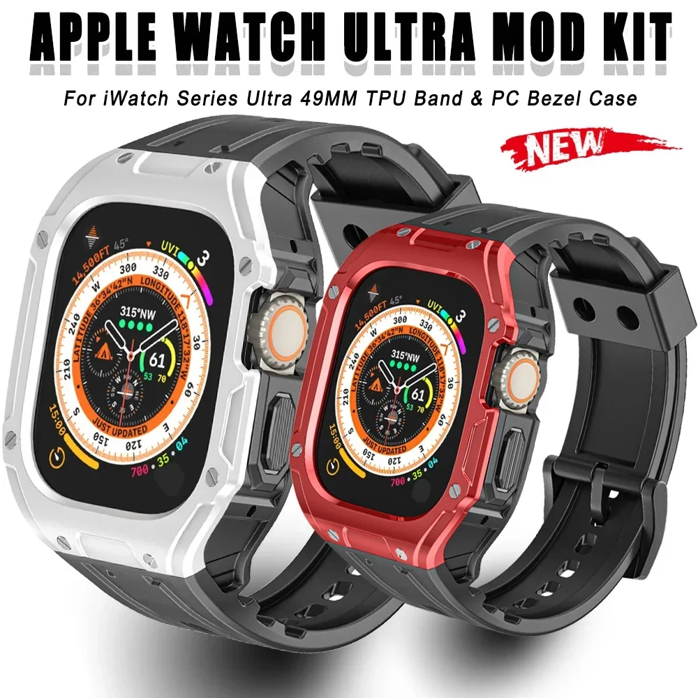 Gehäuse + Armband für Apple Watch Ultra 2 49 mm Modifikationskit PC-Gehäuse Sport Gummi Silikon Correa Iwatch Series Ultra Armband