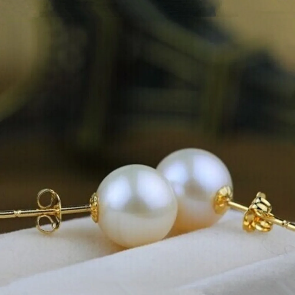 Beautiful Pearl Earrings AAAA+7-8mm 8-9mm 9-10mm 10-11mm Natural South Sea Round Pearl Earrings 925s+18k/AU750 Gold