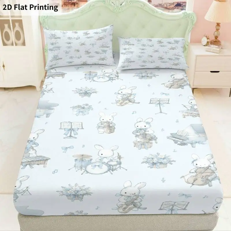 3Pcs Pastelsketch Fitted Sheet Three Piece Set (1*Fitted Sheet + 2*Pillowcases, Coreless), Bedding Set