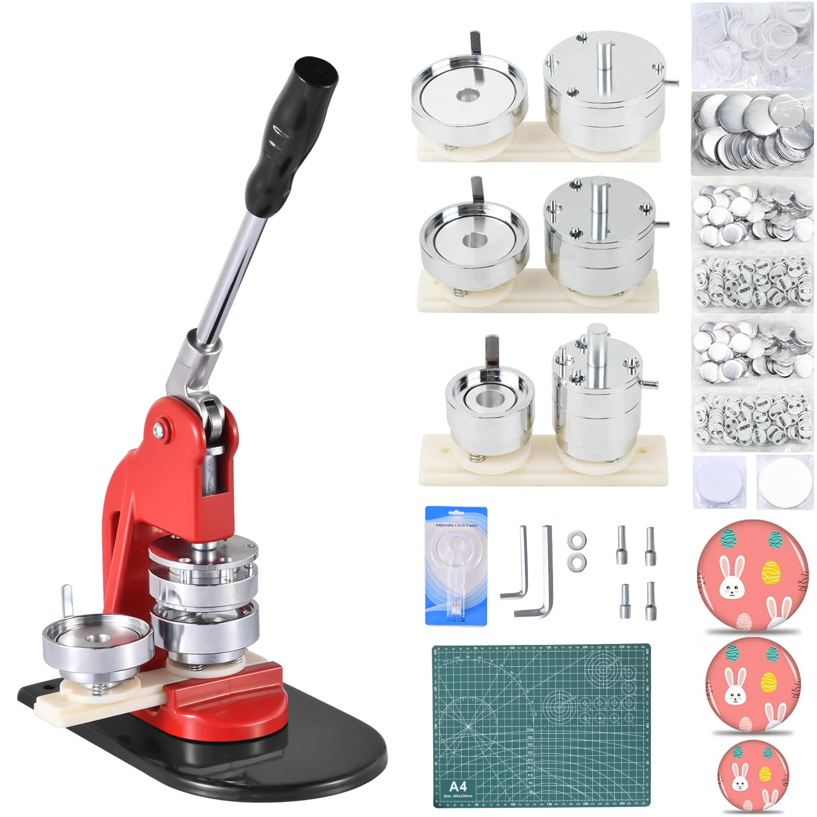 

Button Marker Machine,Button Machine Multiple Sizes,1.25In,2.28In,3In Badge Punch Press Kit,Pin Making Supplies