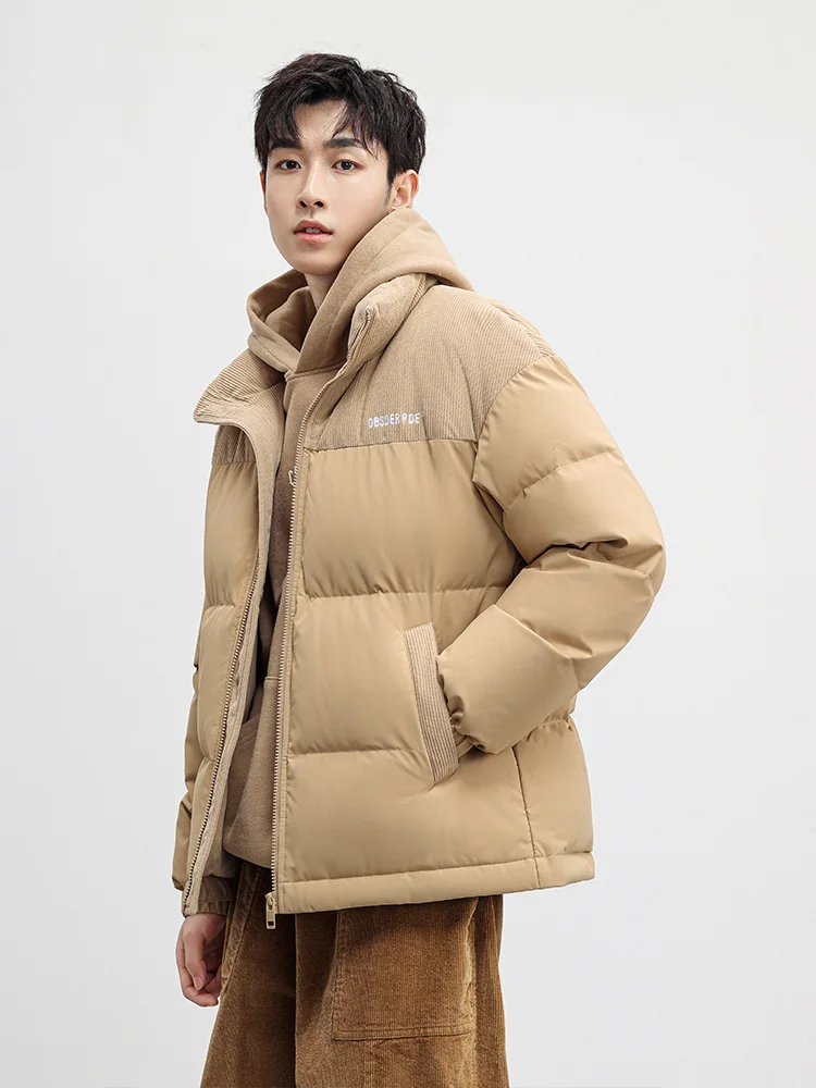 Coat Adult Style Thickened Warm Windproof Corduroy Stitching Down Jacket Men's and Women's Same  Autumn and Winter Couple Jacket