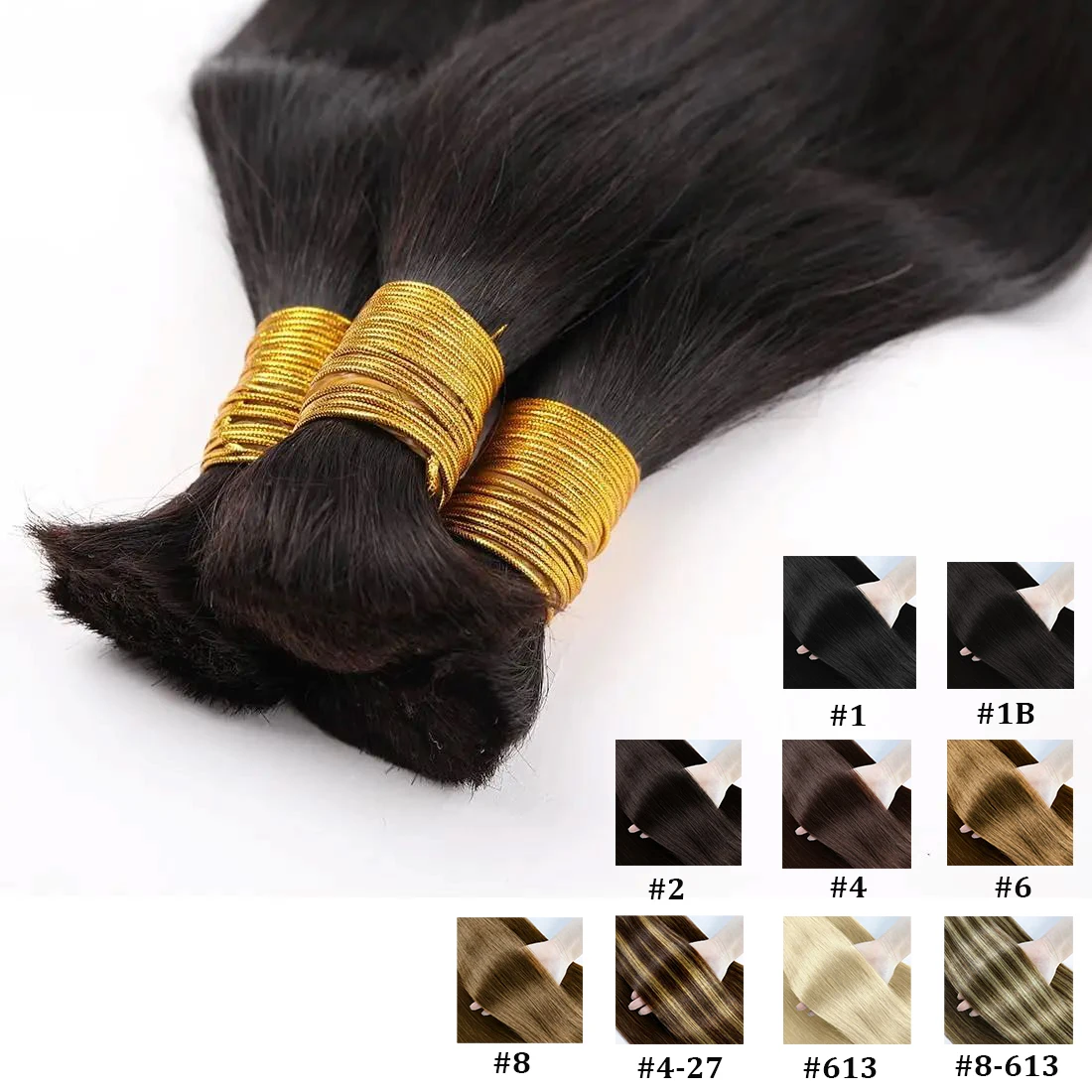 編み込み用ストレート人毛ヘア、ウェフトなしバルクヘア、編み込みヘアエクステンション-613-ブロンド-ブラック-女性用-16-26-インチ