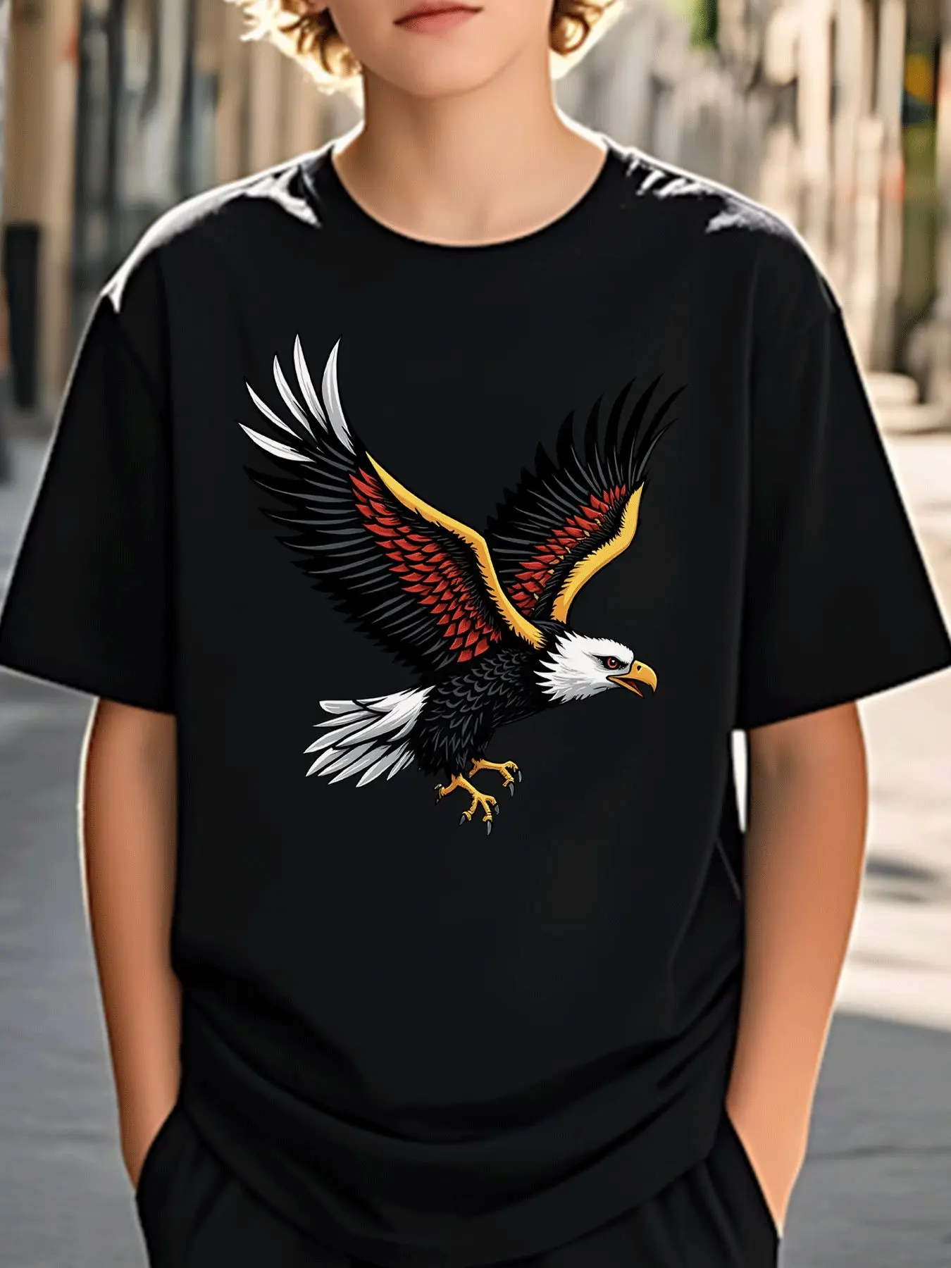 Flying Bald Eagle Color Wing Family Matching Cotton T Shirts Short Sleeve Summer Tees For Mom Dad Boys Girls Daily Tops
