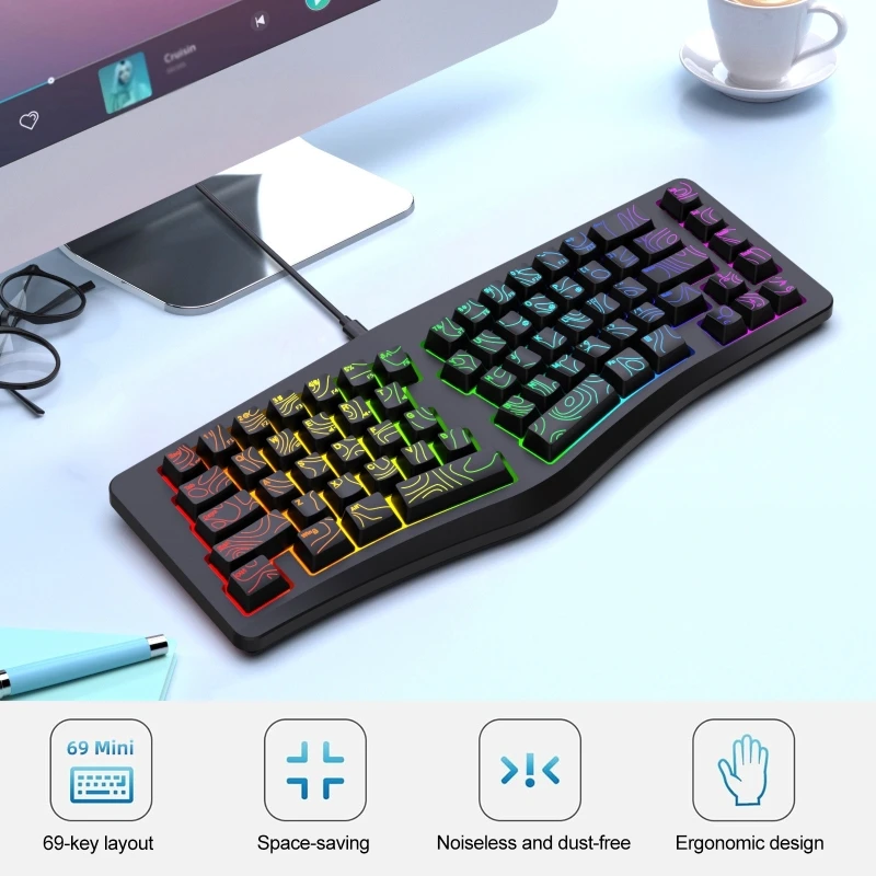 

69 Keys Ergonomic Keyboard RGB back light Gaming Keyset Type-C Wired Computer Office Keyboard Gaming Keyboard