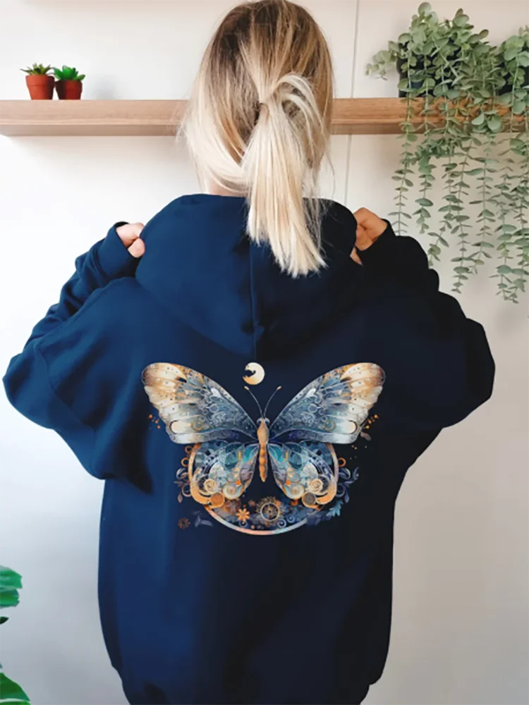 

Witchy Moon Phases Butterfly Hoodie Cottage Core Moth Nature Sweatshirt Moon Design For Comfortable Casual Street Wear