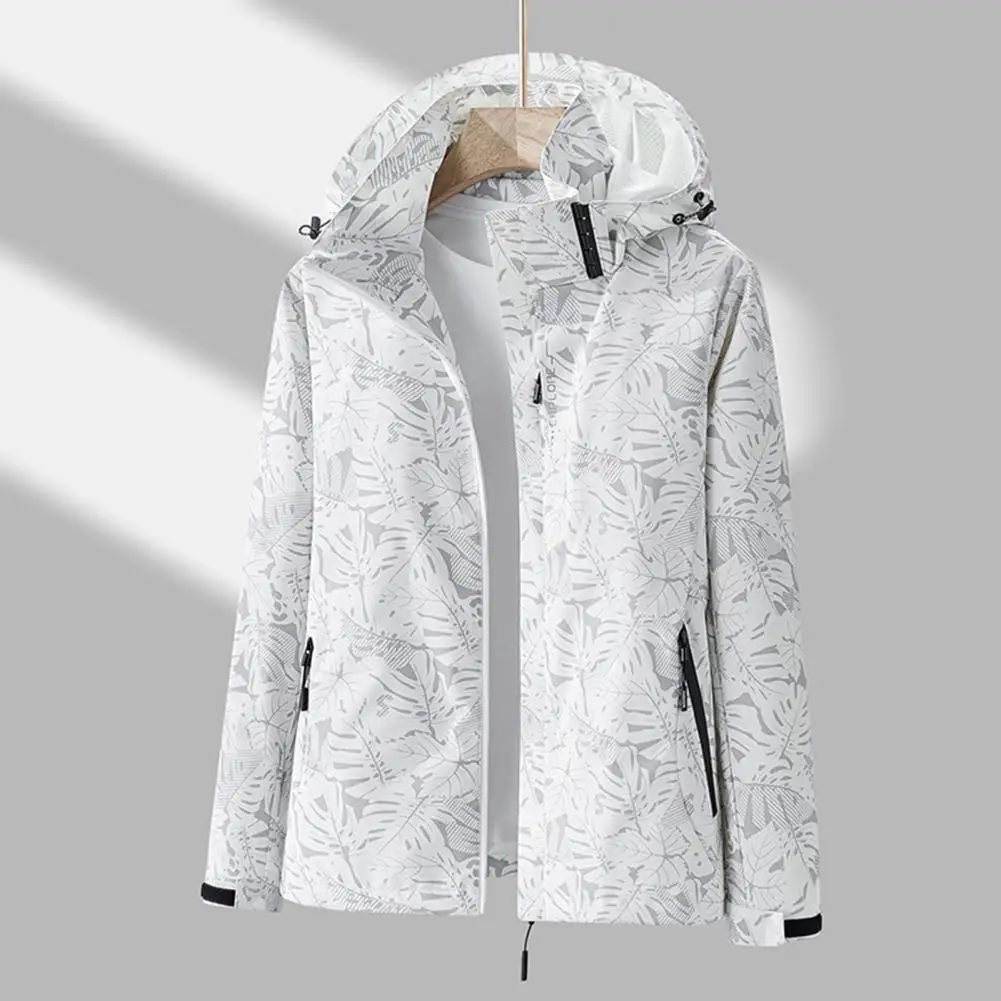 Women Jacket Casual Hooded Jacket Maple Leaves Print Women's Jacket with Detachable Hood Pockets Casual Coat Outwear for Long