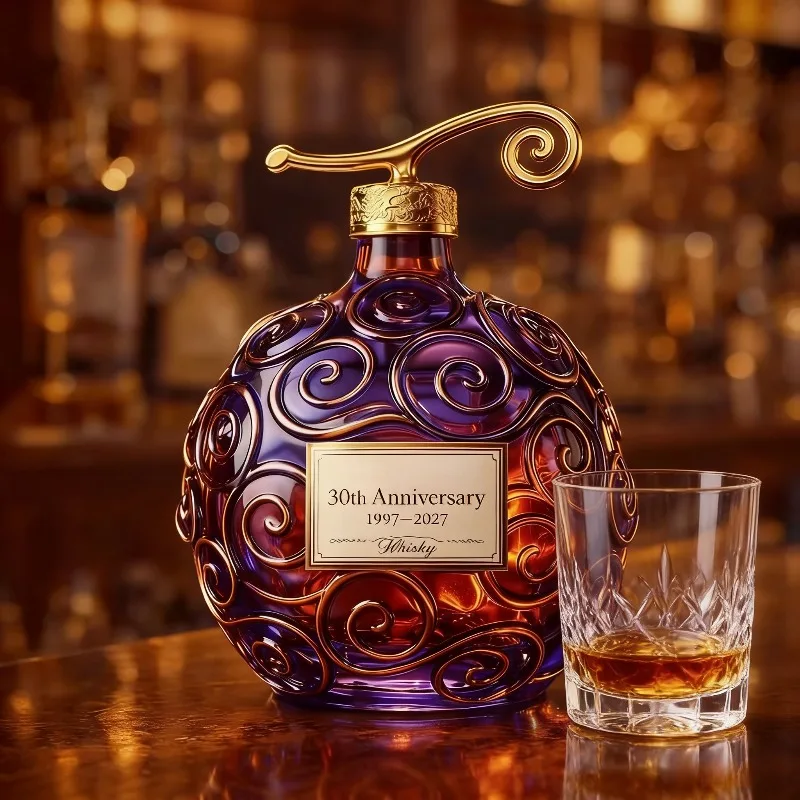 ONE PI Luxury Spiral Pattern Glass Bottle, 30th Anniversary Decorative Bottle for Perfume & Whiskey Decanter, Elegant Gift