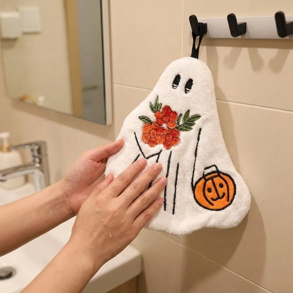 Tea Towel Ultra Absorbent Halloween Hand Towels Coral Fleece Soft Pumpkin Towel Cartoon Hanging Kitchen Towels Restaurant