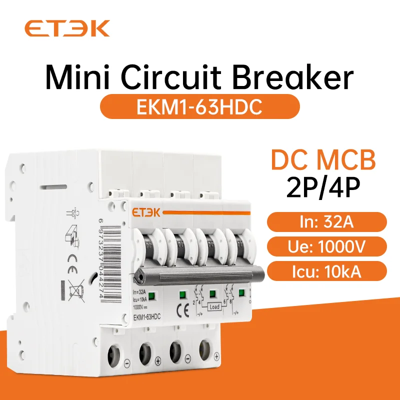 ETEK 4P DC 1000V Solar Mini Circuit Breaker 32A 63A DC MCB for PV System EKM1-63HDC