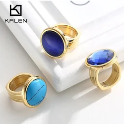 KALEN Bague Multiple Color Stone Rings For Women Gold Silver Color Polished Stainless Steel Bridal Sets Wedding Anillo Jewelry