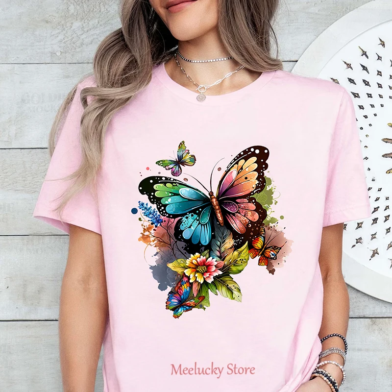 

Butterfly dancing, beautiful and cool printed patterns, women's summer casual short sleeved clothing series