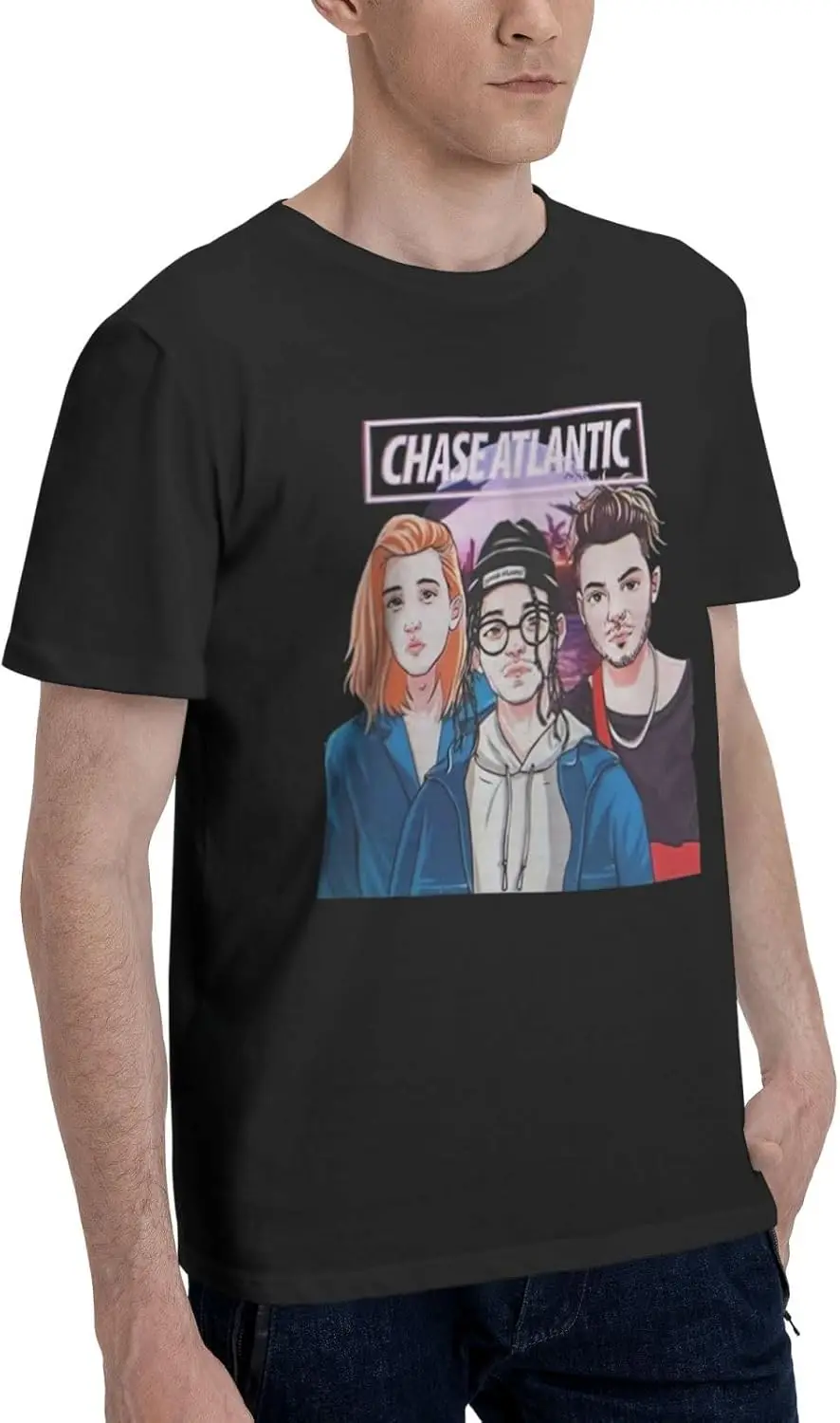 Chase Music Atlantic Men's Short Sleeve T-Shirts Retro Summer Crewneck Tee Top for Men Large Black