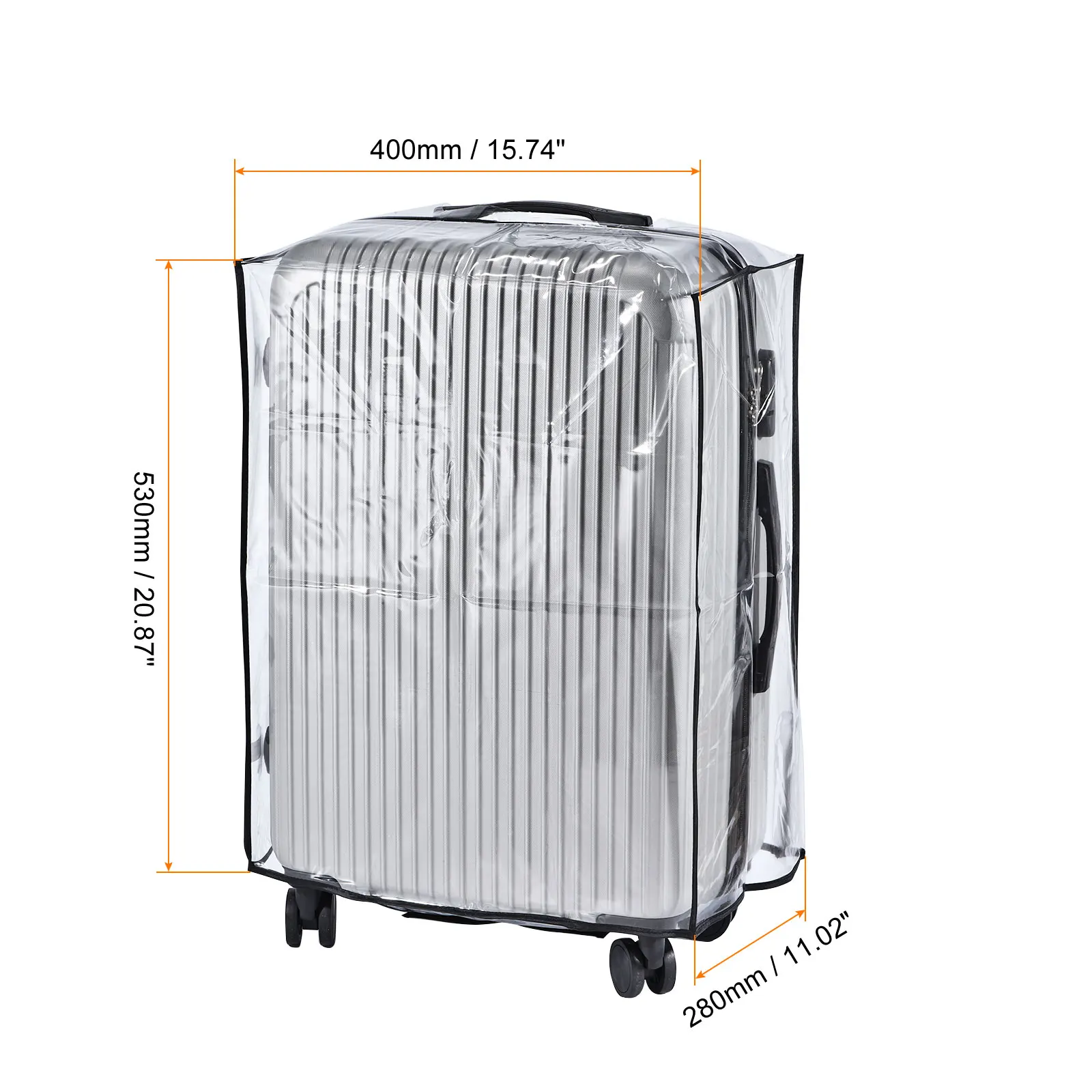 Universal Luggage Protector with Fastener 24 Inch, Portable Clear PVC Antistatic Waterproof Dust Cover for Suitcase, Black